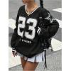 imageVerdusa Womens Graphic Loose Jersey Shirts V Neck Long Sleeve Game Sweatshirts TopBlack