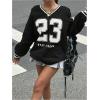imageVerdusa Womens Graphic Loose Jersey Shirts V Neck Long Sleeve Game Sweatshirts TopBlack