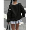 imageVerdusa Womens Graphic Loose Jersey Shirts V Neck Long Sleeve Game Sweatshirts TopBlack