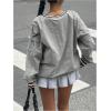 imageVerdusa Womens Graphic Loose Jersey Shirts V Neck Long Sleeve Game Sweatshirts TopGrey