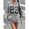 imageVerdusa Womens Graphic Loose Jersey Shirts V Neck Long Sleeve Game Sweatshirts TopGrey