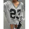 imageVerdusa Womens Graphic Loose Jersey Shirts V Neck Long Sleeve Game Sweatshirts TopGrey