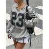 imageVerdusa Womens Graphic Loose Jersey Shirts V Neck Long Sleeve Game Sweatshirts TopGrey