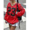 imageVerdusa Womens Graphic Loose Jersey Shirts V Neck Long Sleeve Game Sweatshirts TopRed