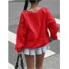 imageVerdusa Womens Graphic Loose Jersey Shirts V Neck Long Sleeve Game Sweatshirts TopRed