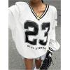 imageVerdusa Womens Graphic Loose Jersey Shirts V Neck Long Sleeve Game Sweatshirts TopWhite