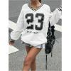 imageVerdusa Womens Graphic Loose Jersey Shirts V Neck Long Sleeve Game Sweatshirts TopWhite