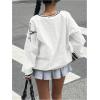 imageVerdusa Womens Graphic Loose Jersey Shirts V Neck Long Sleeve Game Sweatshirts TopWhite