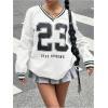 imageVerdusa Womens Graphic Loose Jersey Shirts V Neck Long Sleeve Game Sweatshirts TopWhite