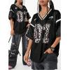 imageVerdusa Womens Jersey Shirt Baggy Shirt Oversized Tshirts Leopard Print V Neck Tshirt Sumer TopsBlack