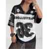 imageVerdusa Womens Jersey Shirt Baggy Shirt Oversized Tshirts Leopard Print V Neck Tshirt Sumer TopsBlack White