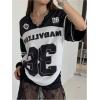 imageVerdusa Womens Jersey Shirt Baggy Shirt Oversized Tshirts Leopard Print V Neck Tshirt Sumer TopsBlack White