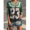 imageVerdusa Womens Jersey Shirt Baggy Shirt Oversized Tshirts Leopard Print V Neck Tshirt Sumer TopsDark Green