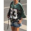 imageVerdusa Womens Jersey Shirt Baggy Shirt Oversized Tshirts Leopard Print V Neck Tshirt Sumer TopsDark Green