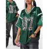 imageVerdusa Womens Jersey Shirt Baggy Shirt Oversized Tshirts Leopard Print V Neck Tshirt Sumer TopsGreen