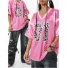 imageVerdusa Womens Jersey Shirt Baggy Shirt Oversized Tshirts Leopard Print V Neck Tshirt Sumer TopsPink