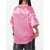 imageVerdusa Womens Jersey Shirt Baggy Shirt Oversized Tshirts Leopard Print V Neck Tshirt Sumer TopsPink
