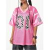 imageVerdusa Womens Jersey Shirt Baggy Shirt Oversized Tshirts Leopard Print V Neck Tshirt Sumer TopsPink