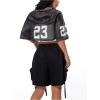 imageVerdusa Womens Jersey Shirts Hip Hop V Neck Short Sleeve Mesh Crop Top Graphic TeesBlack