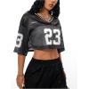 imageVerdusa Womens Jersey Shirts Hip Hop V Neck Short Sleeve Mesh Crop Top Graphic TeesBlack