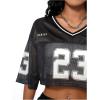 imageVerdusa Womens Jersey Shirts Hip Hop V Neck Short Sleeve Mesh Crop Top Graphic TeesBlack