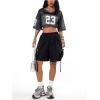 imageVerdusa Womens Jersey Shirts Hip Hop V Neck Short Sleeve Mesh Crop Top Graphic TeesBlack