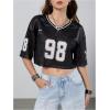 imageVerdusa Womens Jersey Shirts Hip Hop V Neck Short Sleeve Mesh Crop Top Graphic TeesDark Black