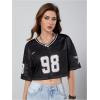 imageVerdusa Womens Jersey Shirts Hip Hop V Neck Short Sleeve Mesh Crop Top Graphic TeesDark Black