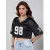 imageVerdusa Womens Jersey Shirts Hip Hop V Neck Short Sleeve Mesh Crop Top Graphic TeesDark Black