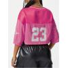 imageVerdusa Womens Jersey Shirts Hip Hop V Neck Short Sleeve Mesh Crop Top Graphic TeesHot Pink