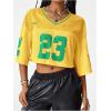 imageVerdusa Womens Jersey Shirts Hip Hop V Neck Short Sleeve Mesh Crop Top Graphic TeesMulticolor