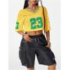 imageVerdusa Womens Jersey Shirts Hip Hop V Neck Short Sleeve Mesh Crop Top Graphic TeesMulticolor