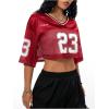 imageVerdusa Womens Jersey Shirts Hip Hop V Neck Short Sleeve Mesh Crop Top Graphic TeesRed