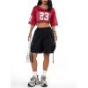 imageVerdusa Womens Jersey Shirts Hip Hop V Neck Short Sleeve Mesh Crop Top Graphic TeesRed
