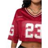 imageVerdusa Womens Jersey Shirts Hip Hop V Neck Short Sleeve Mesh Crop Top Graphic TeesRed