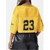 imageVerdusa Womens Jersey Shirts Hip Hop V Neck Short Sleeve Mesh Crop Top Graphic TeesYellow