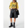 imageVerdusa Womens Jersey Shirts Hip Hop V Neck Short Sleeve Mesh Crop Top Graphic TeesYellow