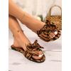 imageVerdusa Womens Leopard Print Sandals Bow Front Open Toe Slip on Flat SandalsBrown