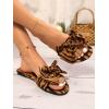 imageVerdusa Womens Leopard Print Sandals Bow Front Open Toe Slip on Flat SandalsBrown