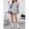 imageVerdusa Womens Letter Graphic Off The Shoulder T Shirts Long Sleeve Loose Sweatshirt Tee TopsGrey