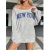 imageVerdusa Womens Letter Graphic Off The Shoulder T Shirts Long Sleeve Loose Sweatshirt Tee TopsLight Grey