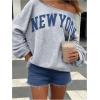 imageVerdusa Womens Letter Graphic Off The Shoulder T Shirts Long Sleeve Loose Sweatshirt Tee TopsLight Grey