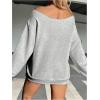 imageVerdusa Womens Letter Graphic Off The Shoulder T Shirts Long Sleeve Loose Sweatshirt Tee TopsLight Grey