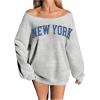 imageVerdusa Womens Letter Graphic Off The Shoulder T Shirts Long Sleeve Loose Sweatshirt Tee TopsLight Grey
