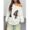 imageVerdusa Womens Letter Graphic Off The Shoulder T Shirts Long Sleeve Loose Sweatshirt Tee TopsWhitegreen