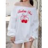 imageVerdusa Womens Letter Graphic Off The Shoulder T Shirts Long Sleeve Loose Sweatshirt Tee TopsWhitered