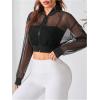 imageVerdusa Womens Mesh Sheer Crop Athletic Jackets Lightweight Long Sleeve Zip Up Jacket OutwearBlack