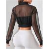 imageVerdusa Womens Mesh Sheer Crop Athletic Jackets Lightweight Long Sleeve Zip Up Jacket OutwearBlack