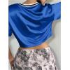 imageVerdusa Womens Metallic Letter Print Crop T Shirt Round Neck Short Sleeve Loose Tee TopRoyal Blue