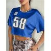 imageVerdusa Womens Metallic Letter Print Crop T Shirt Round Neck Short Sleeve Loose Tee TopRoyal Blue